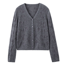 2025秋冬v领纯色单排扣花朵刺绣亲肤山羊绒100%针织开衫，女装羊绒衫，阿舍尔精品