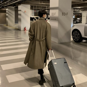 WASSUP HAPPY过膝毛呢大衣男士冬季潮流加棉韩版宽松呢子长款风衣图片
