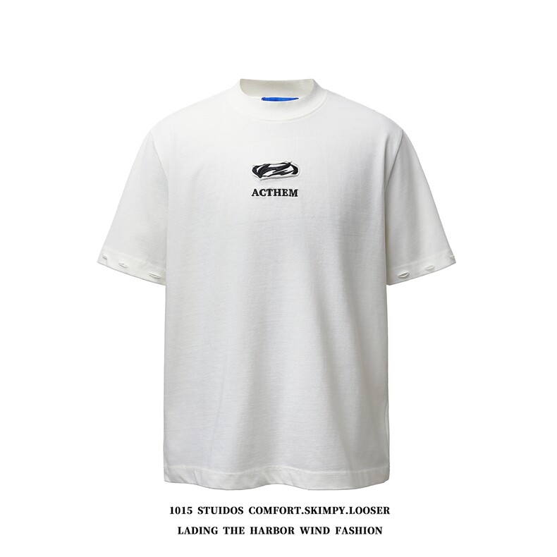 （350克双纱）字母贴布刺绣宽松潮牌短袖T恤1015-T608-P70，男装T恤，四季星座1015