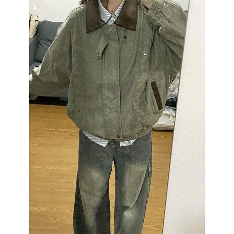 【有货】YS686CC-特P75PU皮翻领夹克男女古着感外套,男装夹克,星座1007（原301D）