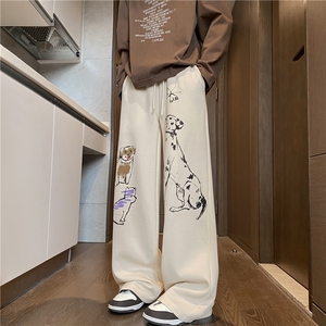 秋季新款小狗印花设计垂感宽松直筒休闲裤B315-K25331-特p40控78,灰色外套白色毛衣搭配图片图片