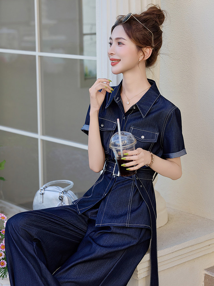 （新款现货）天丝牛仔套装女2026夏季穿搭短袖上衣阔腿裤潮两件套,女装套装/套裙,印象茜