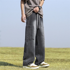美式高街vibe牛仔裤男女潮牌工装直筒阔腿裤子-BK810-P55黄泥色，男装牛仔裤，星座307-3(原516-1)