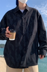C8026/P40春装四季款现货中性风印花宽松简约衬衣男女衬衫上衣潮，男装衬衫，电商A141