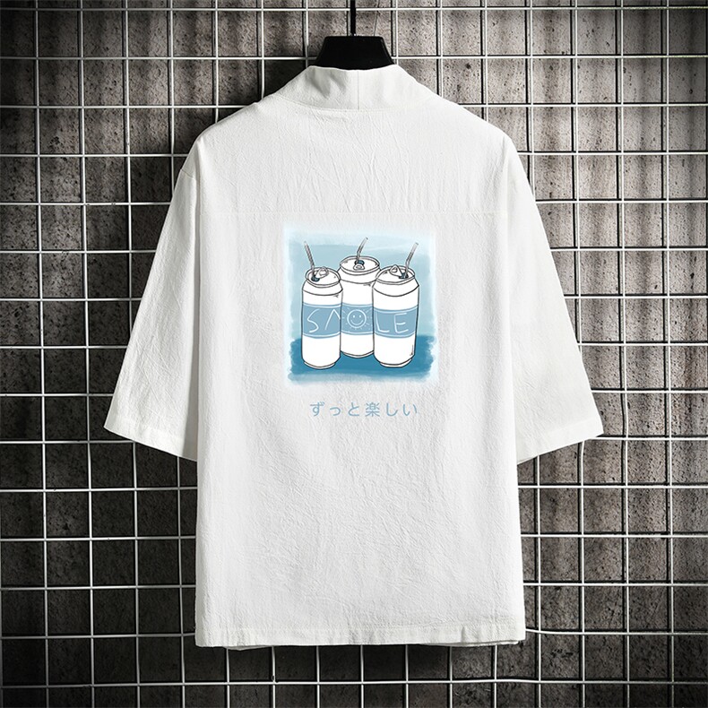 HF59148-P40风汉服男开衫外套七分袖道袍网格挂拍，男装民族服装，电商A040A