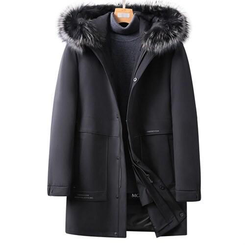 新款兔毛领内胆银狐毛领羽绒服商务休闲冬季保暖男装DS81001-P860，男装中老年男装，电商B212（原钱塘6029）