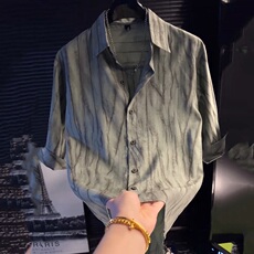 夏季新款潮牌深灰色条纹短袖衬衫时尚休闲百搭男士衬衣CZ372，男装T恤，星座1116A（原606A-3）