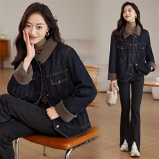 加绒牛仔外套女小个子秋冬2024新款羊羔绒派克服加厚保暖夹克上衣，女装牛仔外套，文熹诺