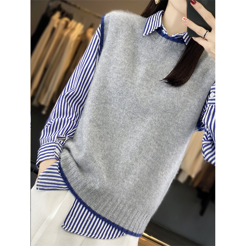 2024秋季新款拼色设计无袖马甲休闲百搭，女装马甲，美雪羊绒