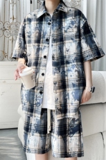 2025夏季新款旋律风车大码格子短袖衬衫套装M-5XHQ25557-特P50，男装衬衫，电商A022