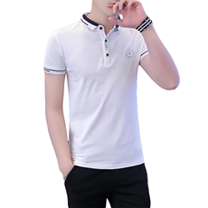 8019-P30男士冰丝纯棉短袖T恤POLO衫修身纯色半袖潮，男装Polo衫，电商D310B