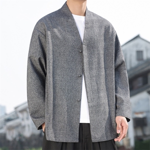 2025风男秋冬新款暗门襟夹克定织仿麻立体感粗麻外套 J08-P95图片