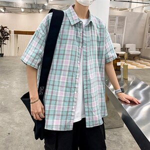 2021年春季新款格子衬衫女宽松落肩港风衬衫男DS-C407-CS301-P35图片