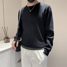 秋冬新款假两件毛衣潮流时尚条纹拼色针织衫圆领套头线衣M880，男装针织衫/毛衣，星座1116A-2（原606A-1）