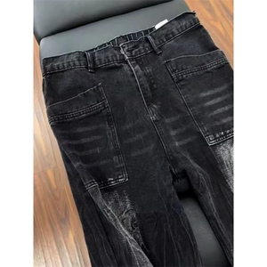 爆裂闪电纹牛仔裤男潮牌美式覆古vibe裤子水洗直通工装裤图片
