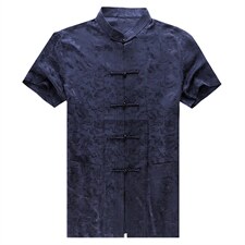 夏季新款中年香云纱男式短袖衬衫唐装上衣中式休闲衬衣，男装民族服装，电商B212（原钱塘6029）