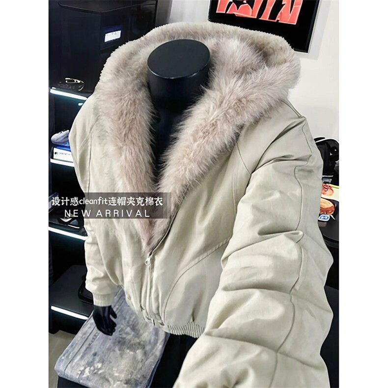 现货高品质美式高街冬季重磅硬挺短款座山雕毛领棉衣男女加厚外套,男装棉衣,电商A486