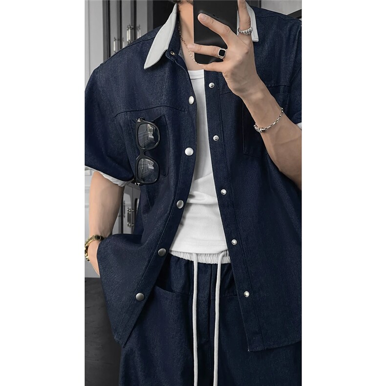 龙叨叨牛仔裤套装短袖衬衫1005-FDCC04-衣服P58裤子P58套装P116,男装衬衫,星座1005