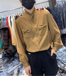 2021秋季新款欧洲站长袖口袋蝴蝶结气质纯色百搭显瘦时尚衬衫,女装衬衫,L·H·X