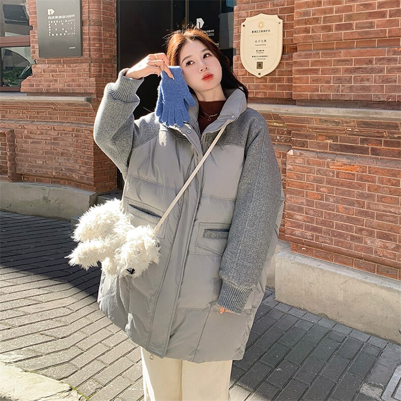 现货：冬装新款欧版宽松型毛呢撞色羽绒服2C135-5019P315K468图片
