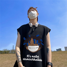 华夫格背心直播高品质重磅220克黑人头像印花HB764-P25控38，男装背心/马甲，星座508（原C305）
