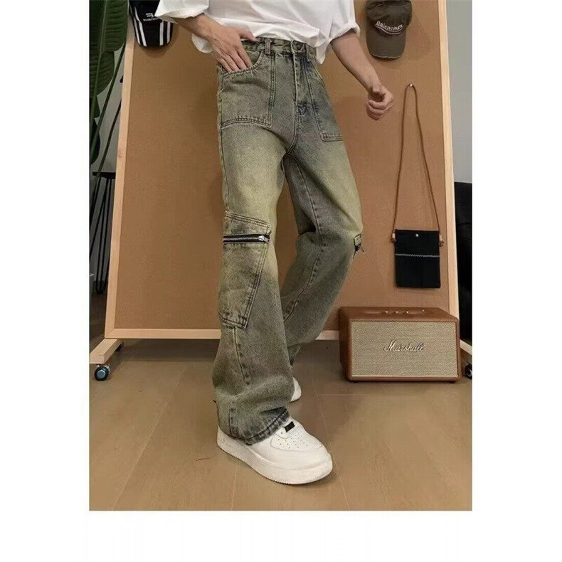 拉链设计水洗工装牛仔裤宽松阔腿街头风痞帅百搭裤子男LS6003-p53,男装牛仔裤,星座1008