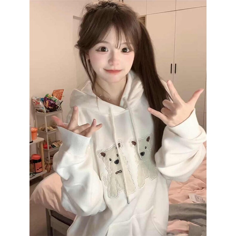 5569-P43韩系可爱小狗贴布刺绣宽松百搭休闲连帽卫衣，女装卫衣/绒衫，星座617A-2