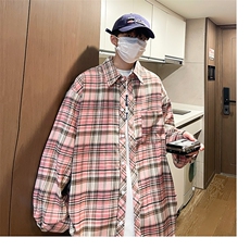 控价59港风格子衬衫宽松外套男女衬衣百搭格子外套CS2410P40，男装衬衫，电商A128
