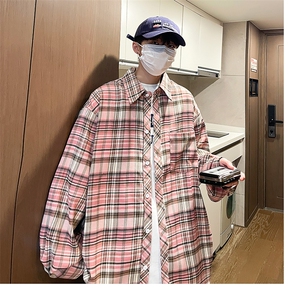 控价59港风格子衬衫宽松外套男女衬衣百搭格子外套CS2410P40图片