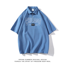 新款优品男士短袖刺绣半开拉链印花T恤宽松上衣POLO衫ZD3315-P52，男装T恤，星座717