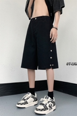 夏季美式高街排空拉链黑色牛仔五分短裤货号DK70P50，男装牛仔裤，电商A063