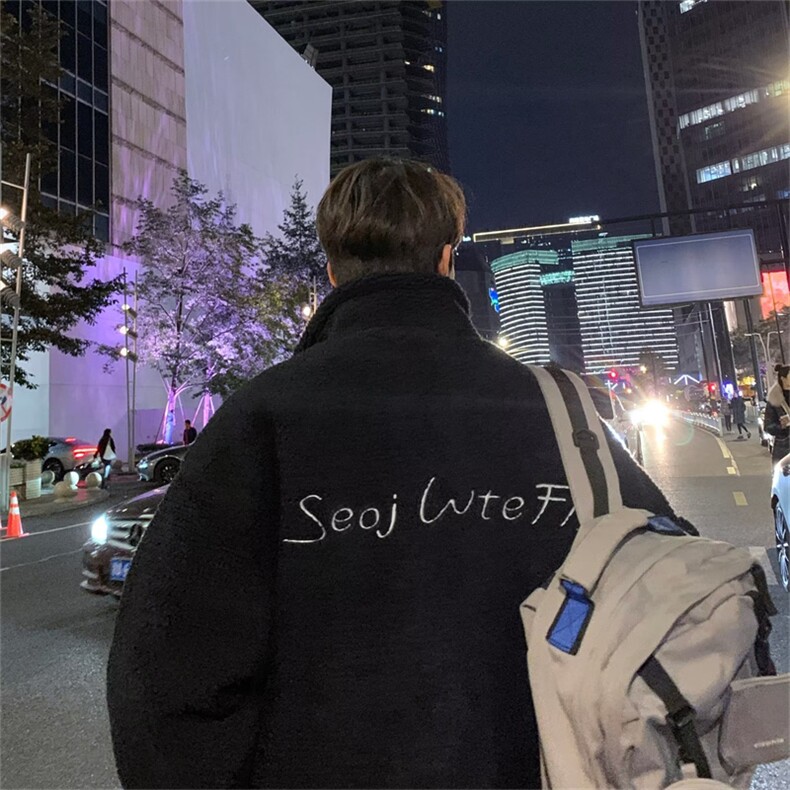 羊羔毛棉衣男冬季港风宽松百搭加绒加厚情侣棉服外套韩版w273-P48,男装棉衣,星座1008