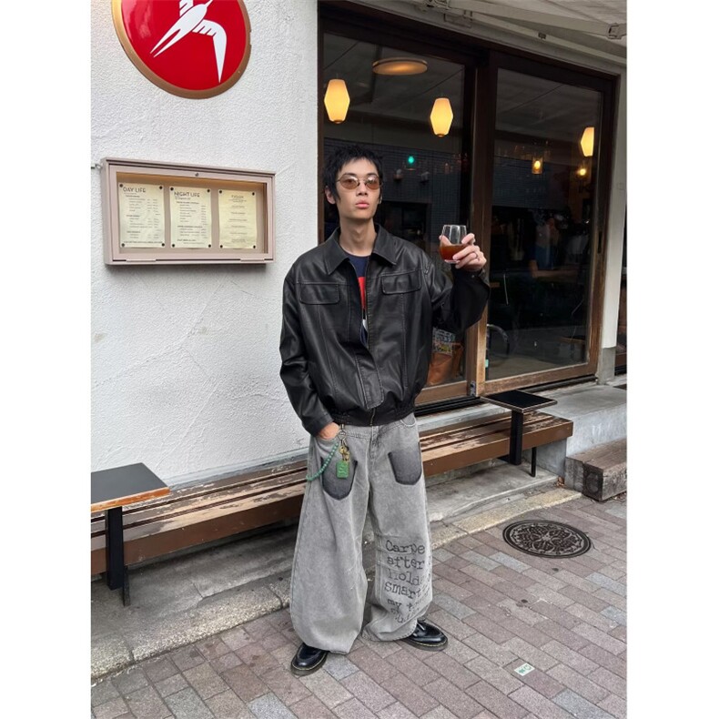 美式潮牌原创印花复古休闲直筒宽松高街百搭小个子长裤男,男装休闲裤,四季星座505