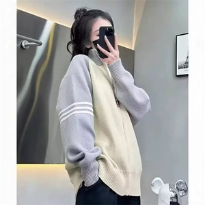 开衫毛衣男潮牌立领撞色针织外套男生休闲毛线衣服冬装图片