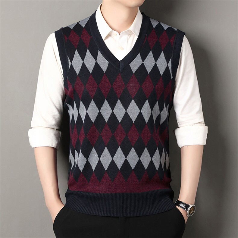 秋冬季加绒休闲爸爸装马甲套头宽松中老年款坎肩毛衣背心M55，男装背心/马甲，星座1706