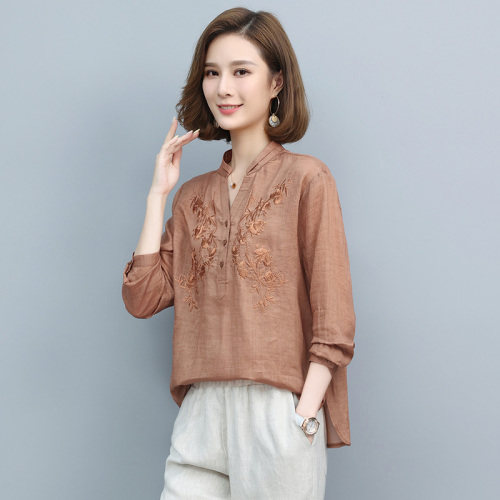 棉麻t恤女夏季薄款宽松2023年新款妈妈亚麻小衫高端苎麻上衣短袖,女装T恤,丽影随形
