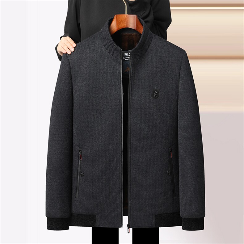 中老年加绒加厚雪尼尔毛呢立领保暖外套秋冬中年茄克BD2311-P120,男装棉衣,星座1105-3