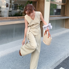 现货夏装新款韩系设计感无袖上衣阔腿裤两件套2C135-8838P165K238，女装套装/套裙，2C135