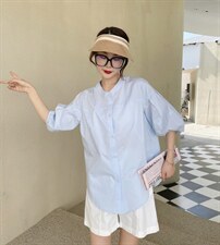 夏季新款亮色圆领衬衫，女装衬衫，艾绮雪影