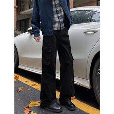 美式vibe高街多口袋工装裤男休闲宽松直筒裤潮牌裤子K5975-P67，男装休闲裤，星座412-2