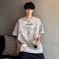 时尚复古吊染宽松重磅百搭男女同款创意印花韩系短袖T恤T33-P25，男装T恤，电商C307