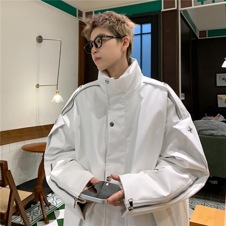 pu皮棉服男冬季美式复古高街派克服加厚设计感机车棉衣D337P138,男装皮衣,电商A335-1（原A458）