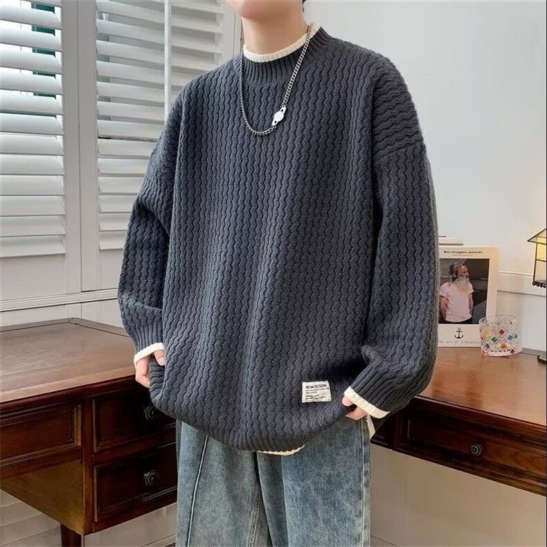 B040-P47美式重磅复古毛衣男冬季2025新款宽松大码针织衫男士,男装针织衫/毛衣,电商B323A
