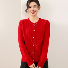 2025年秋季长时尚百搭通勤简约休闲麻花金扣开衫，女装羊毛衫，锦弘羊绒