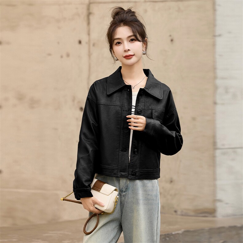 高端皮衣外套女短款2025年春秋新款洋气时尚显瘦休闲PU皮夹克上衣,女装皮衣,臻衣坊