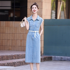 薄款牛仔连衣裙女夏季蕾丝拼接2025新款收腰显瘦气质小个子衬衫裙，女装连衣裙，丽影随形