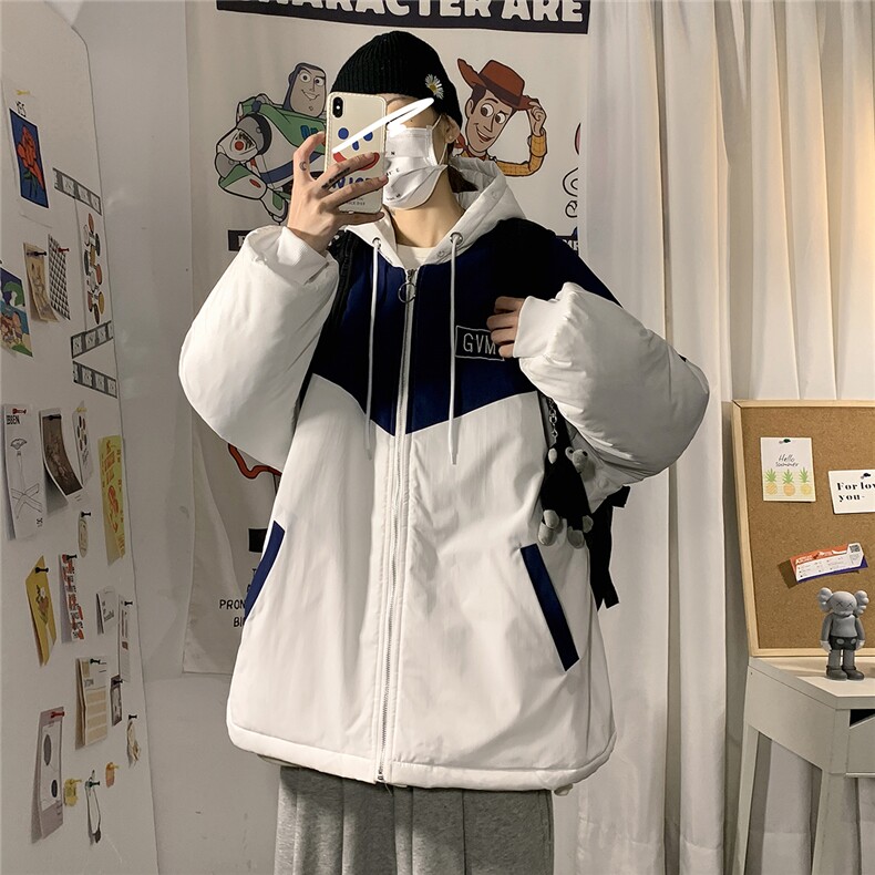 港风冬季宽松百搭冲锋棉衣男连帽棉服男外套7786P60控98图片