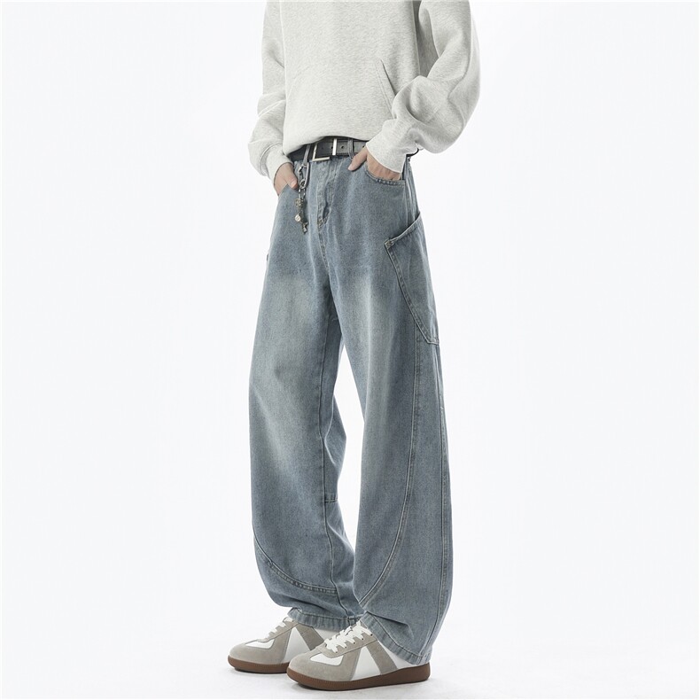 大弯刀裤美式复古水洗牛仔裤男宽松直筒工装伐木裤N3108-P38，男装牛仔裤，电商A099