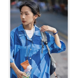 网图有货 夏季设计感拼色宽松五分袖衬衣休闲薄款衬衫 A597-P25图片
