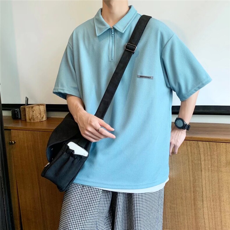韩版polo衫短袖t恤日系2023夏季宽松潮半袖百搭上衣服W2765-P30图片